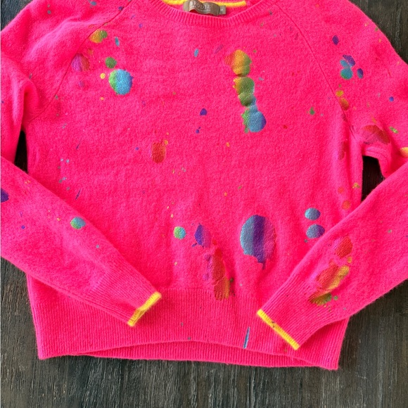 Brodie Cashmere Sweaters - Brodie Cashmere Pink Sweater with Multicolored Accents